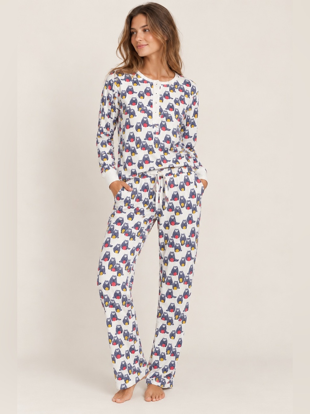 Roller Rabbit Stan The Bear Pajama Set Pima Cotton Blue Women Small NWT